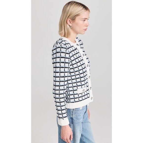NWT Veronica Beard Lavigne Check Knit Jacket Blue Black White Size Small - Picture 3 of 14